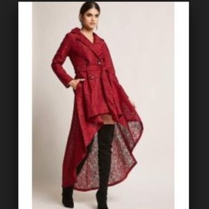 Red Floral High-low Trench Coat